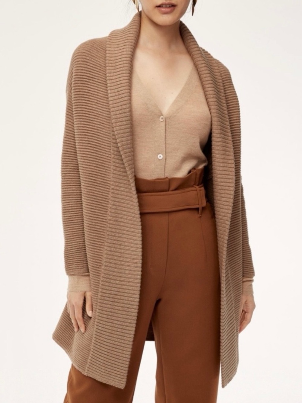 Babaton Aritzia Matt Merino Wool Cardigan Tan Size Large